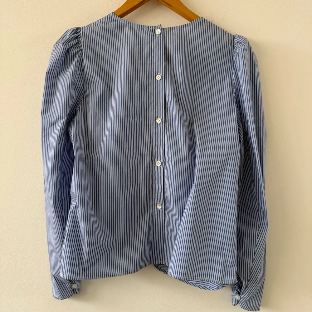 Thakoon Blue & White Pinstriped Rushed Button Back LS Blouse Size 10
